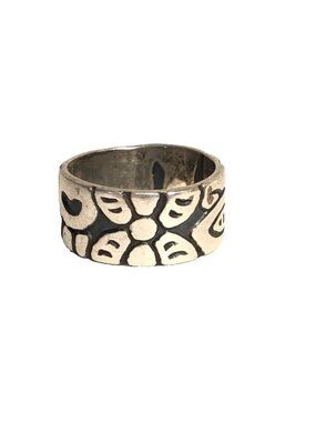 Pictograph Sterling Silver Sz 5 Ring Band Vintage 925 NOS Made in Thailand